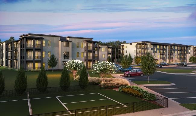 a building with a parking lot